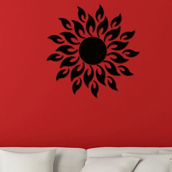 Girlsshop Mirror Sun Flower Art Removable Wall Sticker Acrylic Mural Decal Room Decora,Black