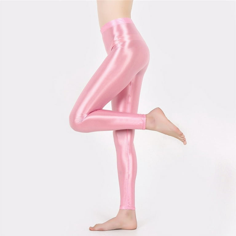 Girlsshop Satin Oily Glossy Leggings Glitter Stockings Shiny Tights Wome  High Waist Yoga