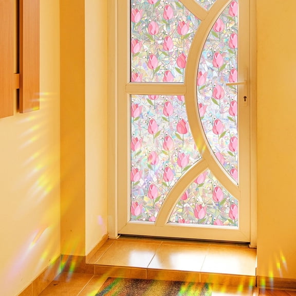 Girlsshop Tulip Wall Decals Flower And Colorful Butterfly Wall Sticker Pink Floral Art,40*200cm