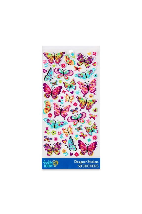 Multicolor Butterfly Designer Stickers, 58 Count