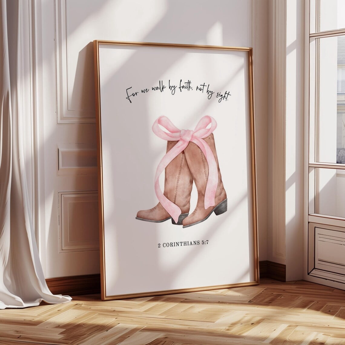 Girly Bible Verse Western Coquette Pink Bow Cowgirl Boot  display picture 2