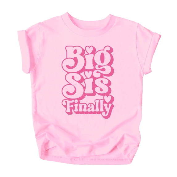 Girly Big Sis Finally Shirt for Toddlers & Kids Pink Retro Heart Big Sister Sibling Tee for Girls Pink Shirt Youth Medium