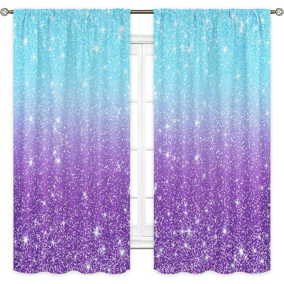 Girly Blue Purple Curtains 42W x 63L Inch Rod Pocket Not Glitter Colorful Teal Spot Girls Bedroom Decor Ombre Turquoise Dots Mermaid Princess Living Room Window Drapes Fabric 2 Panel