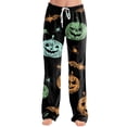 thumbnail image 1 of Girly Bow Pumpkin Halloween Pajama Pants for Women, Adjustable Drawstring Lounge Bottoms with Ghost & Web Print, Soft Polyester Sleep Trousers, 1 Pair Green S, 1 of 5