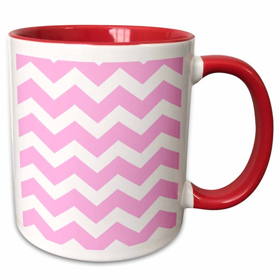 3drose, Girly Bubblegum Pink and White Zig Zag Chevron Pattern. Bright Zigzags, 11oz Two-tone Red Mug