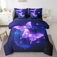 thumbnail image 1 of Girly Butterfly Comforter Set Twin,Blue Purple Moth Bedding Set Teens,Dreamy Wildlife (Comforter+Fitted+Flat Sheet+2 Pillowcases+2 Throw Pillow Covers) 7 Pieces Black Bed Set, 1 of 5