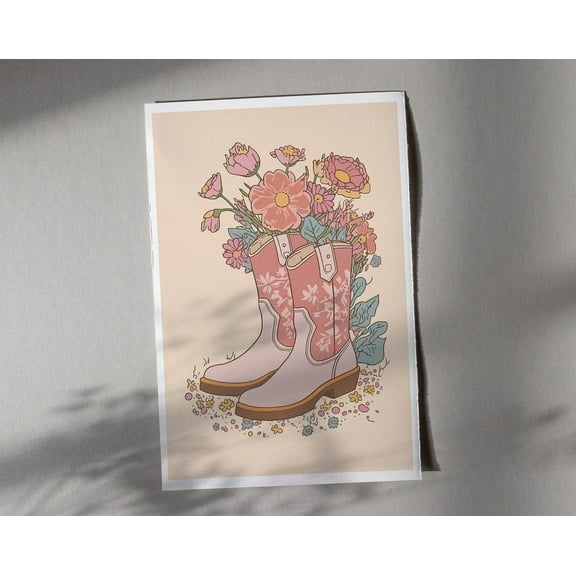 Girly Cowgirl Wall Art, Western Chic Wall Art, Pink Cowboy Boots, Preppy Room Decor, Vintage Poster, Retro Trend Decor, Dorm Decor For Girls Wall Art, Modern Wall Decor, 8x12 UNFRAMED