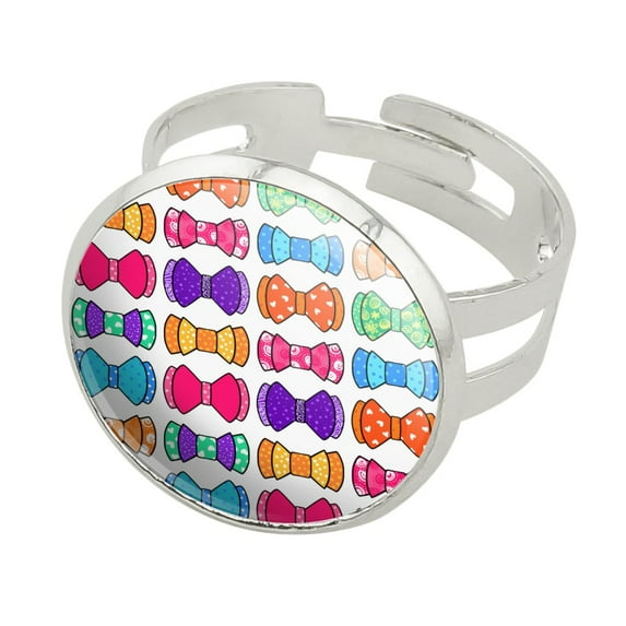 Girly Cute Colorful Bows Pattern Silver Plated Adjustable Novelty Ring