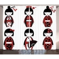 thumbnail image 1 of Ambesonne Ethnic Curtains 2 Panel Set, Geisha Dolls Folkloric, 108" x 90", Black Red, 1 of 3