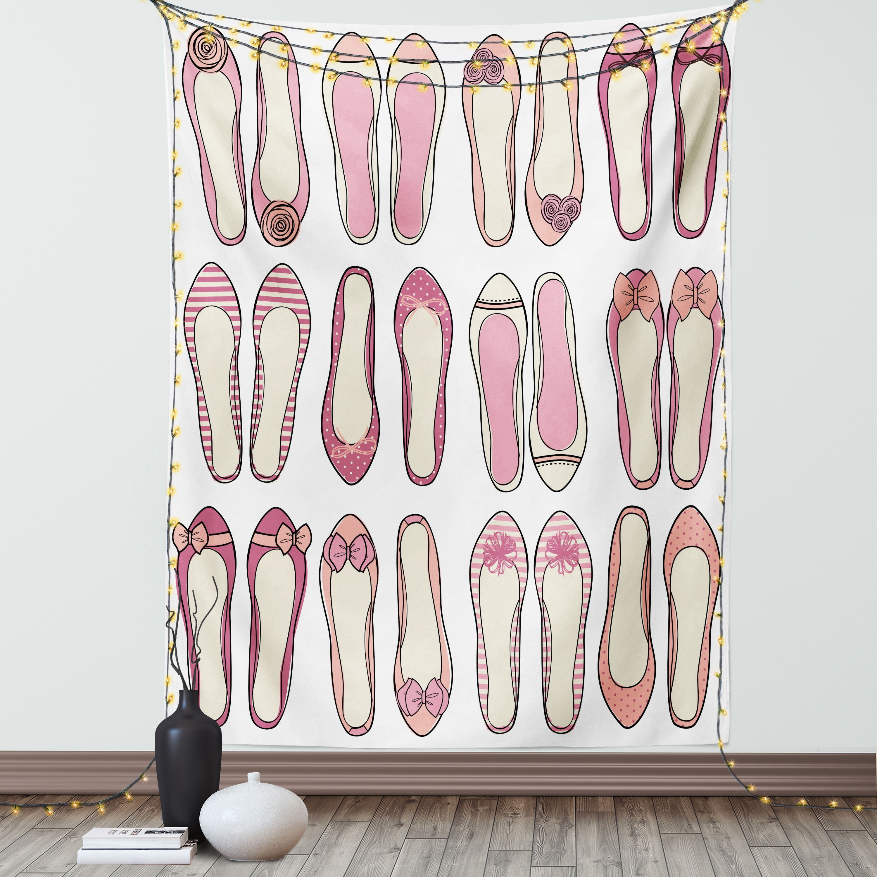 Girly Decor Tapestry, Ballerina Shoes with Ribbon Roses Stripes and ...