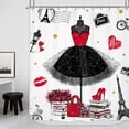 thumbnail image 1 of Girly Dresses Fashion Shower Curtain 72Wx72H Inch Modern Paris Tower Women Black Red Skirt Perfume Bottles for Girls Bathroom Decor Fabric Polyester Waterproof 12 Pack Hooks, 1 of 1