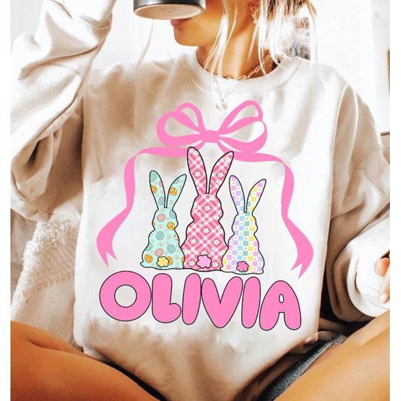 Girly Easter Sweatshirt, Floral Bunny Kids Coquette Crewneck, Trendy Easter Sweater