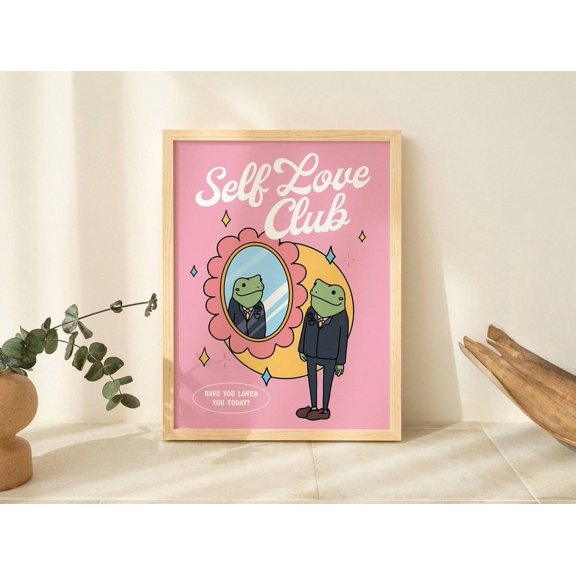 Girly Frog Self Care Positivity Self Love Club Pink Y2K Dorm Decor Unframed Paper Print