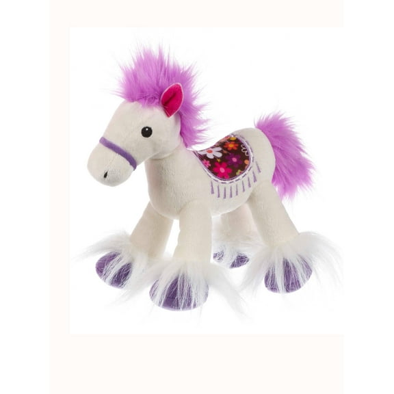 Girly Gallopers Floral White/Violet Colored Plush Horse - Little Pony Plush By Ganz ( 12in x 9in)
