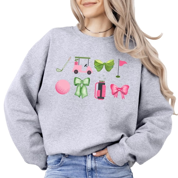 Girly Golf Graphics Sweatshirt for Women Preppy Golfing Sweater Gray Sweatshirt Adult X-Large