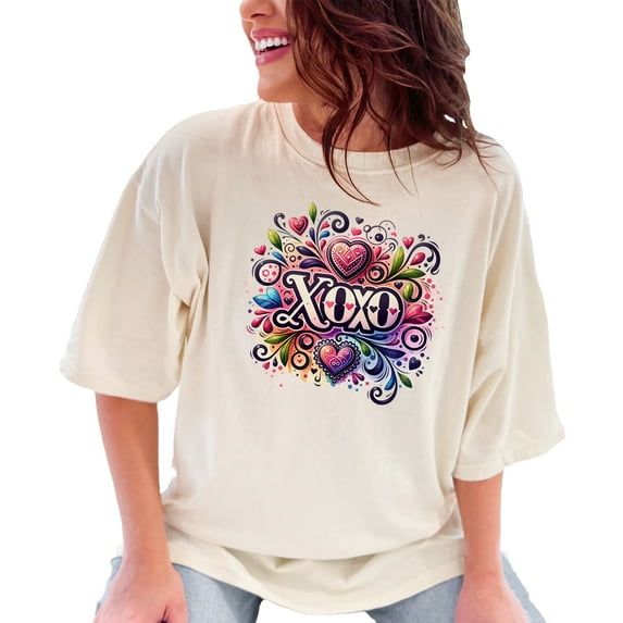 Girly Graphic Tee, Floral Heart Design T-Shirt, Gift for Her, Ivory Comfort Colors T-Shirt, Large