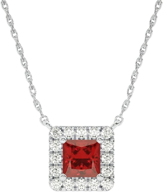 Genuine Amethyst and Lab Grown Diamond Silver Halo Necklace