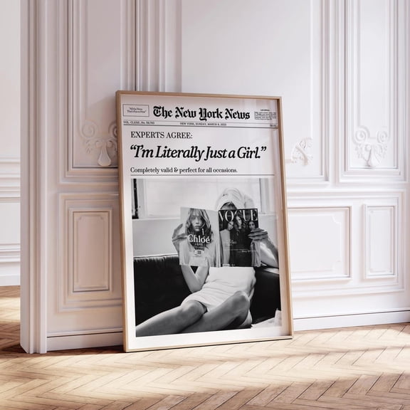 Girly New York Newspaper Retro Magazine Dorm Bathroom Poster, Unframed Poster