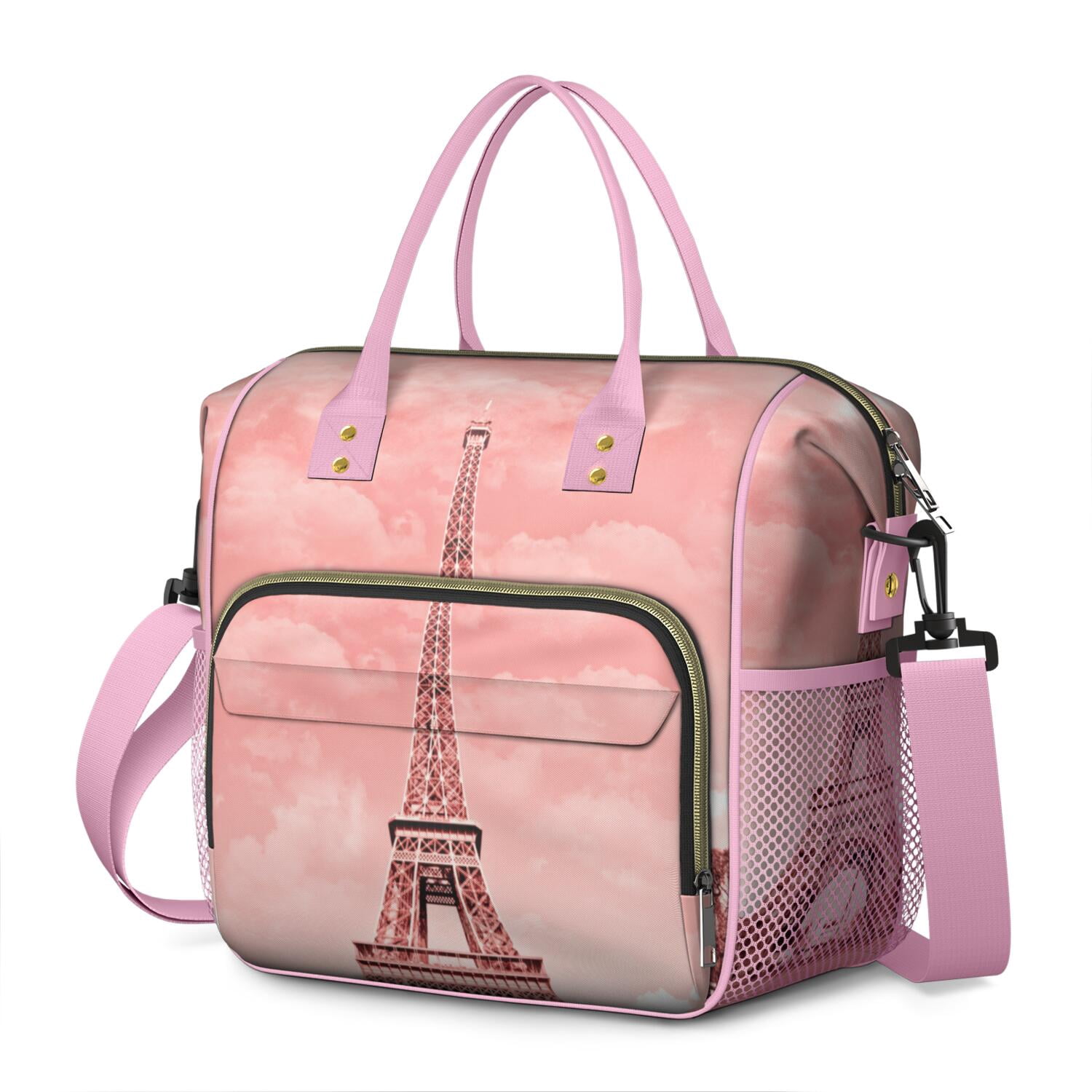 Girly Pink Leakproof Cooler Bag - Vintage Style Insulated Lunch Tote for Beach, Flight & Trip, Fashionable Waterproof Picnic Bag with Multi-Pockets