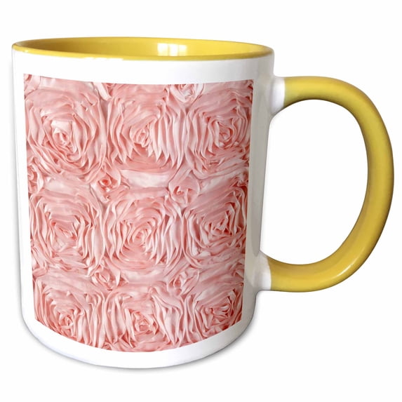 3drose, Girly Pink Satin Roses, 11oz Two-tone Yellow Mug