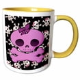 thumbnail image 1 of 3drose, Girly Pink Skull with Bow on Skull Background, 15oz Two-tone Yellow Mug, 1 of 6
