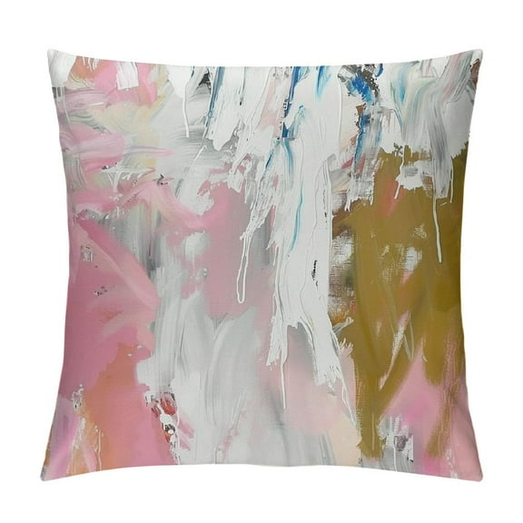 Girly Pink Throw Pillow Covers Oil Painting Stripe Cushion Covers, Brush Marks Contemporary Ombre Watercolor Graffiti Pillow Covers, Aesthetic Modern Cushion Cases