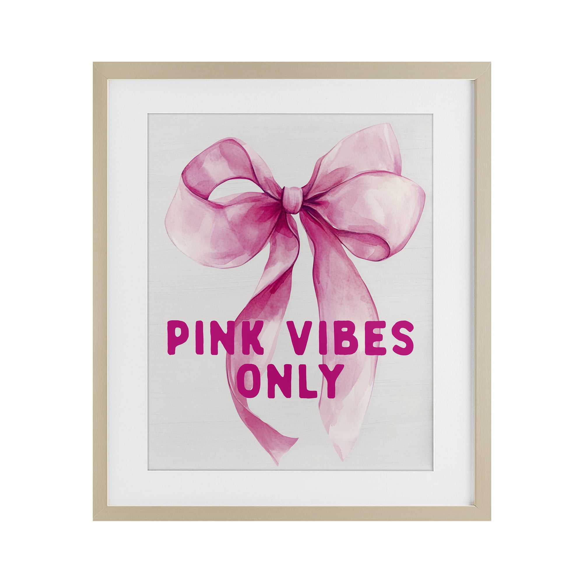 Girly Pink Vibes Only Birch Framed Print Under Glass, design by Lettered and Lined