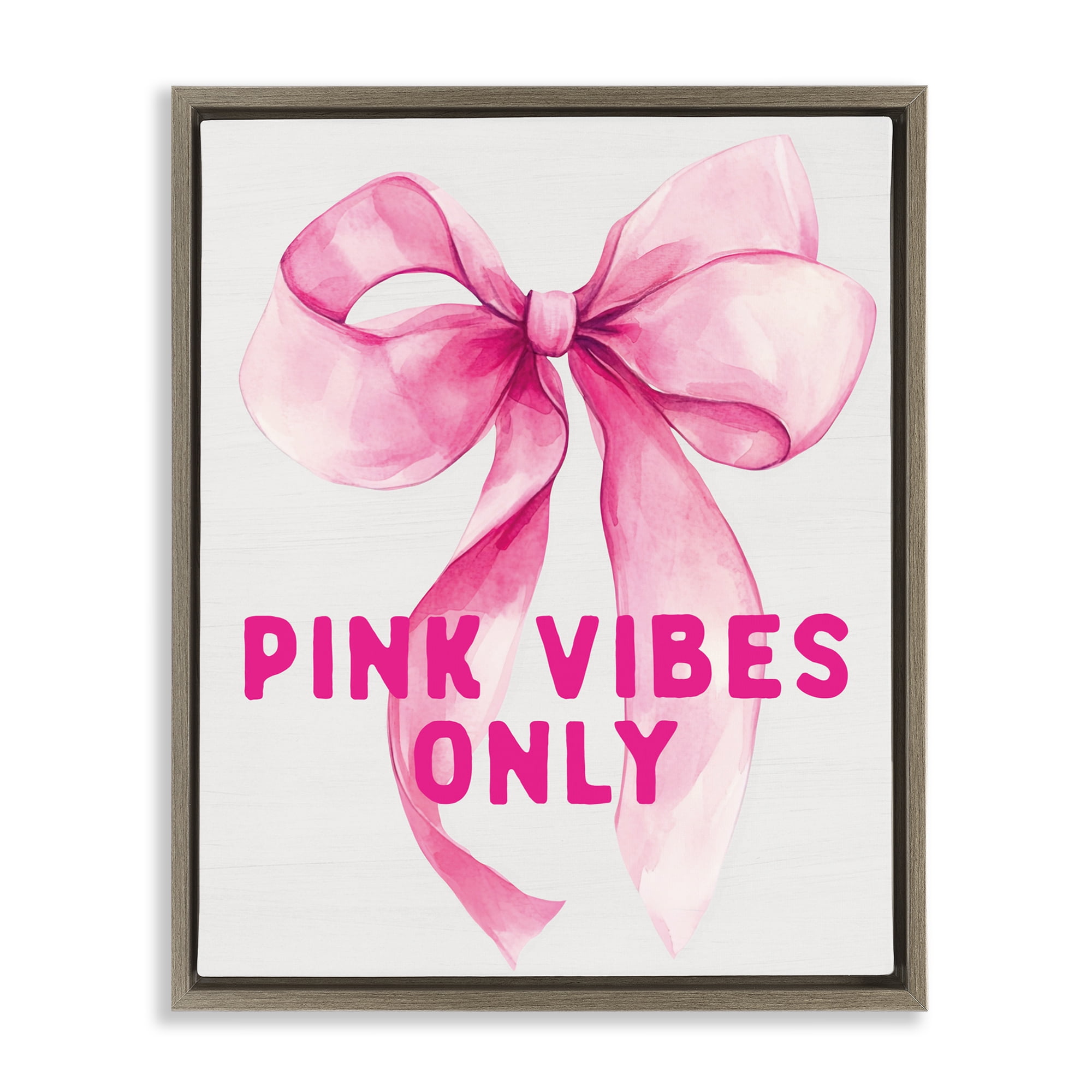 Girly Pink Vibes Only Brown Framed Floater Canvas Wall Art, design by Lettered and Lined
