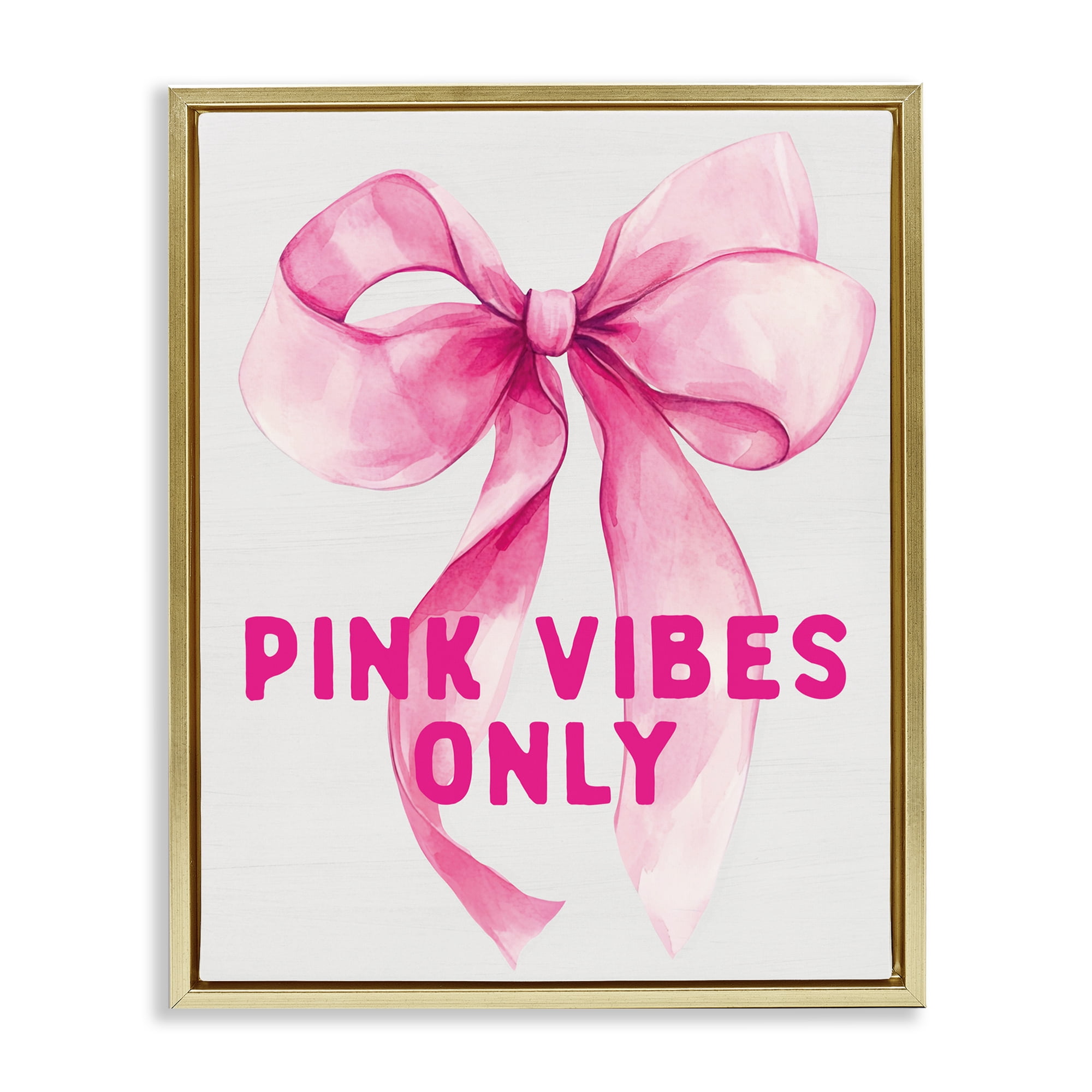 Girly Pink Vibes Only Gold Framed Floater Canvas Wall Art, design by Lettered and Lined