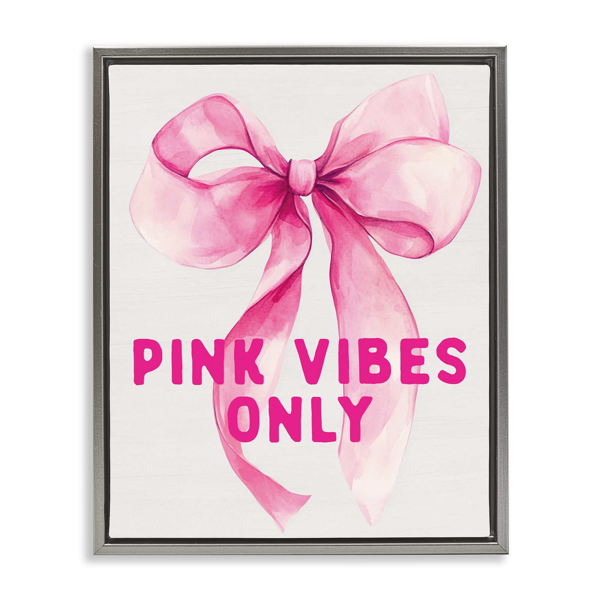 Girly Pink Vibes Only Gray Framed Floater Canvas Wall Art, design by Lettered and Lined