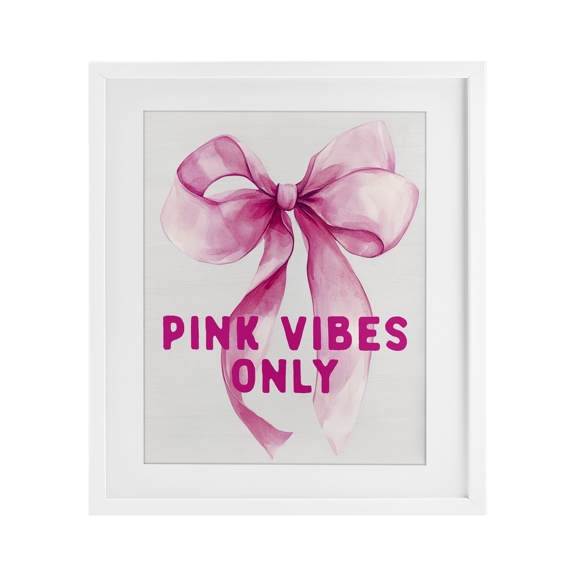 Girly Pink Vibes Only White Framed Print Under Glass, design by Lettered and Lined