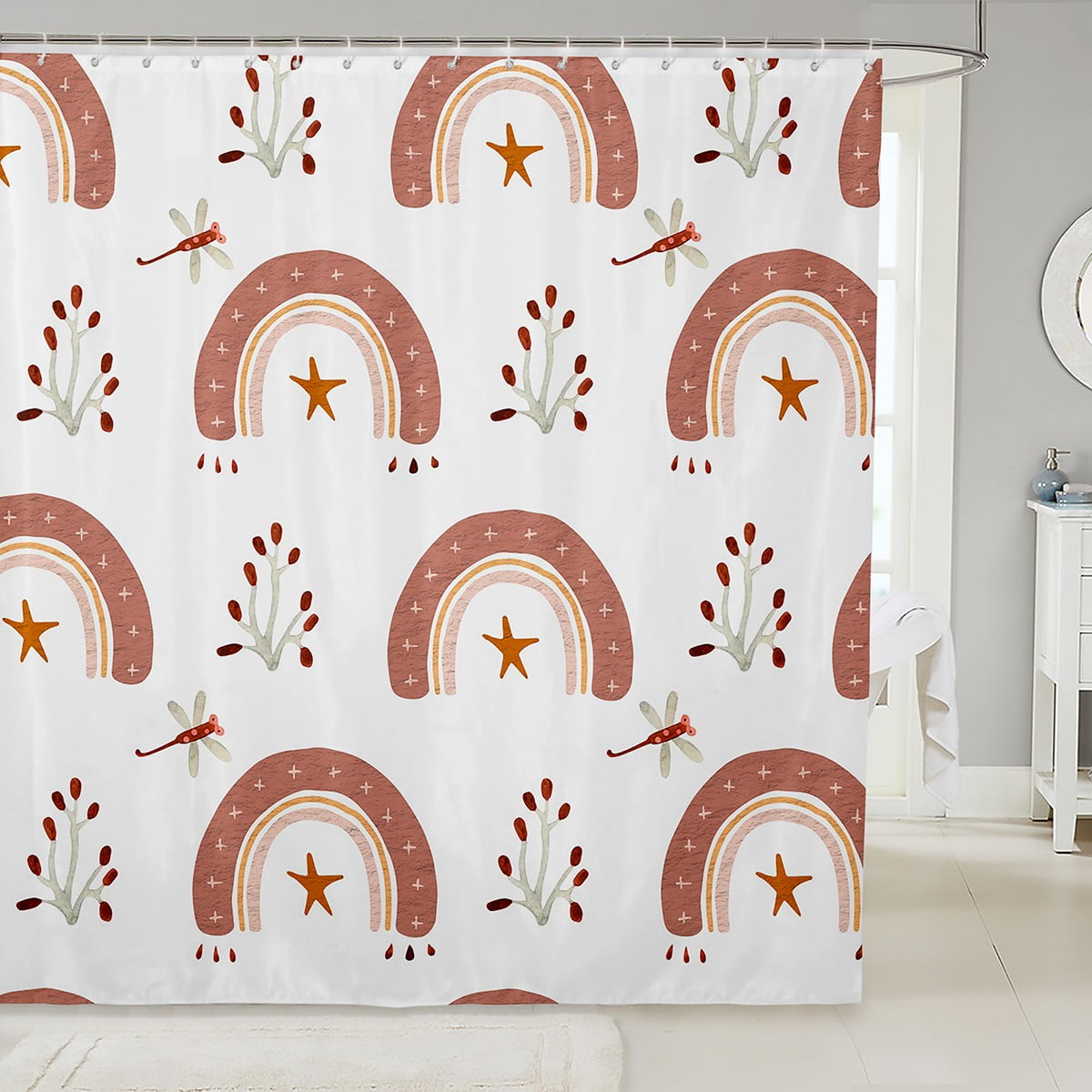 Girly Rainbow Shower Curtain Boho Kids Bathroom Shower Curtain Sets