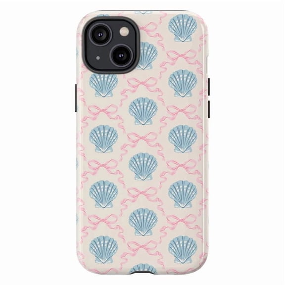 Girly Seashell iPhone Case – Romantic Pink & Blue Nautical Style Phone Cover Compatible with iPhone 16, 15, 14, 13, 12, 11 Pro Plus