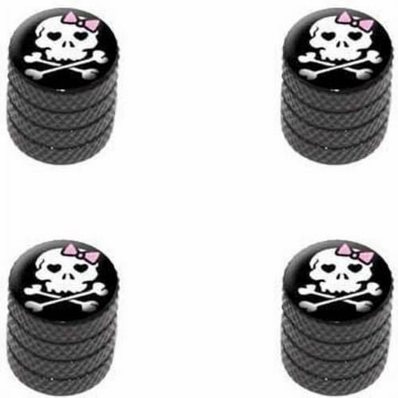 Girly Skull And Crossbones Tire Rim Wheel Aluminum Valve Stem Caps, Multiple Colors