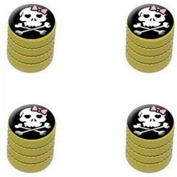 Girly Skull And Crossbones Tire Rim Wheel Aluminum Valve Stem Caps, Multiple Colors