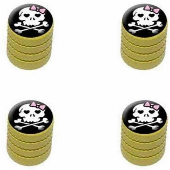 Girly Skull And Crossbones Tire Rim Wheel Aluminum Valve Stem Caps, Multiple Colors
