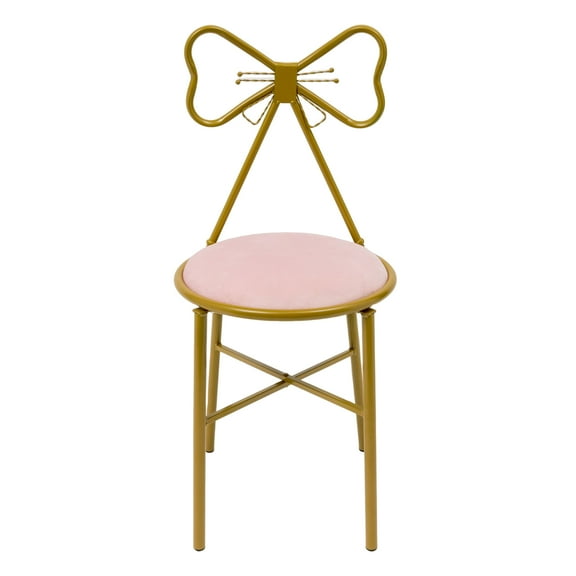 Girly Style Light Pink Butterfly Backrest Chair 220.46 lbs Load Bearing Makeup Chair Velvet Chair Butterfly-Shaped Vanity Chair with Stool Floor Standing Mount Type