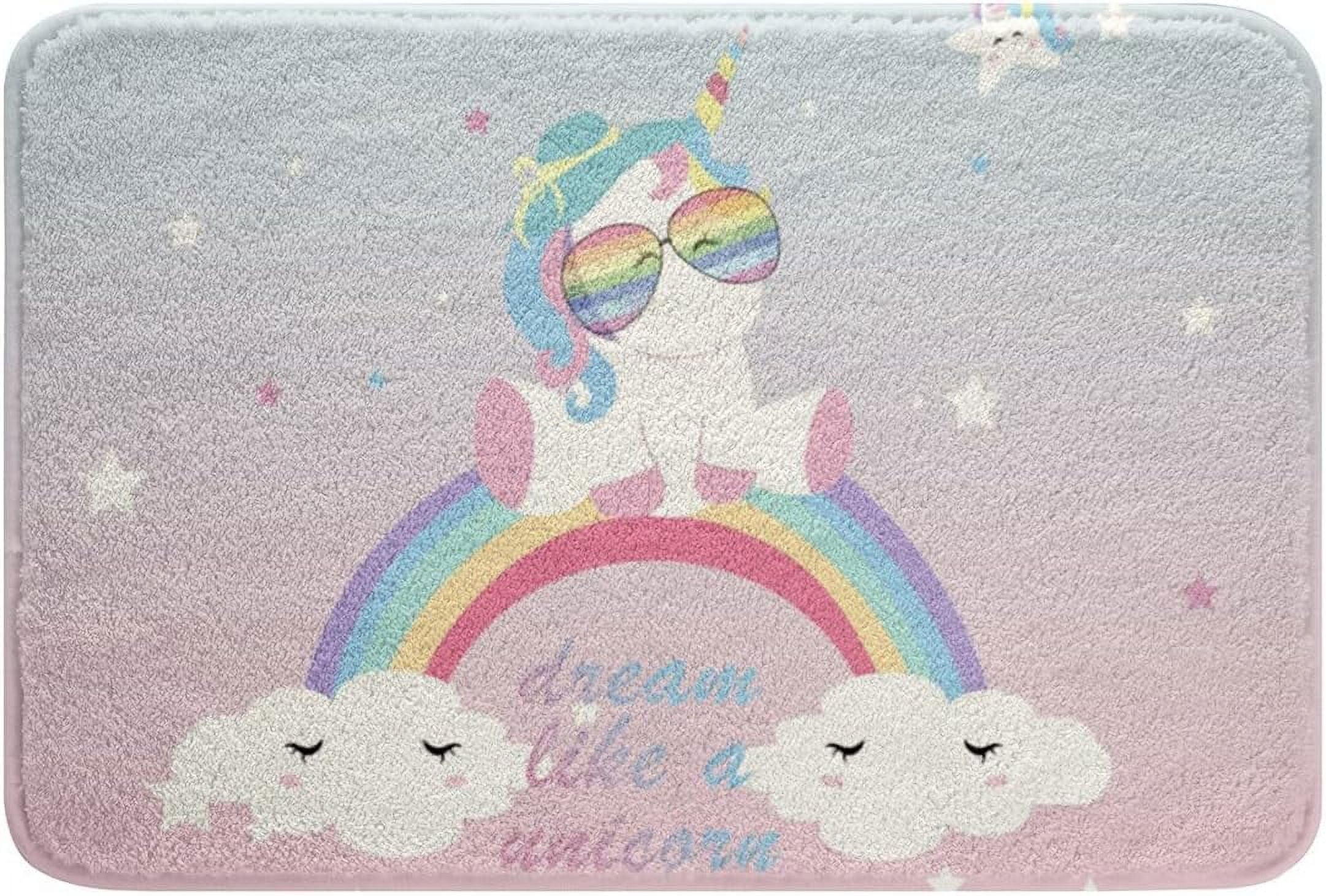 Girly Unicorn Bathroom Rug Mat,16"x24" Cartoon Rainbow Plush Bathroom ...