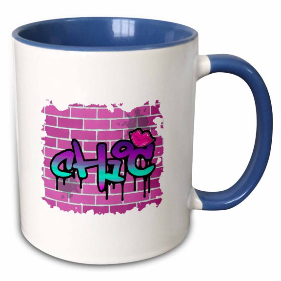 3drose, Girly Urban Chic Brick Wall Graffiti Design, 15oz Two-tone Blue Mug