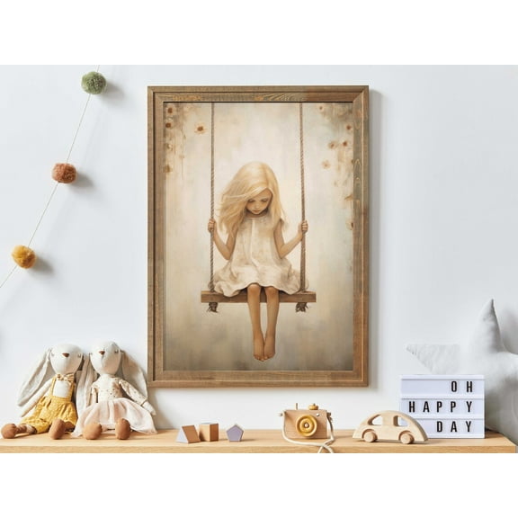 Girly Wall Art, Girl'S Room Print, Floral Nursery Print, Girl On A Swing, Unique & Cute Vintage Nursery Decor, Girls Bedroom Art Wall Art, Modern Wall Decor, 8x12 UNFRAMED
