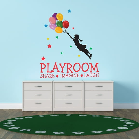 Girly Wall Decals for Boy's Bedroom - Little Girl Flying holding Balloon Wall Sticker Decal With Easy Installation Instructions Kid's Bedroom Décor Wall Sticker - Size: 9 In x 10 In