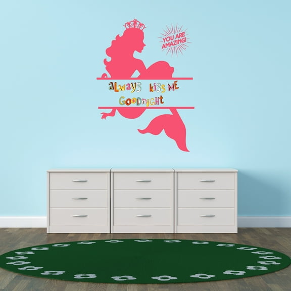 Girly Wall Decals for Boy's Bedroom - Princess Mermaid In A Crown Wall Sticker Decal With Easy Installation Instructions Kid's Bedroom Décor Wall Sticker - Size: 7 In x 10 In