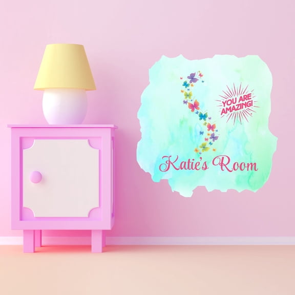 Girly Watercolor Custom Name Wall Decals for Kids Room - Colorful Vinyl Personalized Name Design Inspirational Personalized Bedroom Wall Sticker Water Color Style - Size: 10 In x 10 In