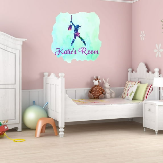 Girly Watercolor Custom Name Wall Decals for Kids Room - Music Lover Multicolored Wall Decal Art Rock Music Personalized Bedroom Wall Sticker Water Color Style - Size: 30 In x 30 In