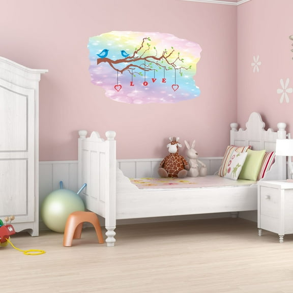 Girly Watercolor Wall Decals for Kids Room - Hearts L O V E Letters Hanging Pendants Outdoor Scene DIY & Creativity Boy Girl Bedroom Wall Water Color Sticker - Size: 10 In x 7 In