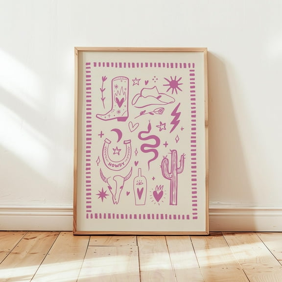 Girly Western Print Pink Cowgirl, Pink Western Wall Art Pink Desert Poster Cute Western Wall Art Wild West Home Decor Wall Art, Modern Wall Decor, 8x12 UNFRAMED