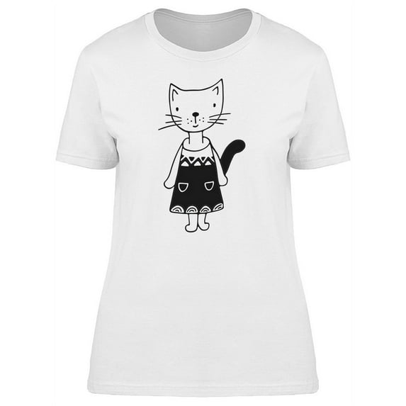 Girly White Cat In A Black Dress T-Shirt Women -Image by Shutterstock, Female Large