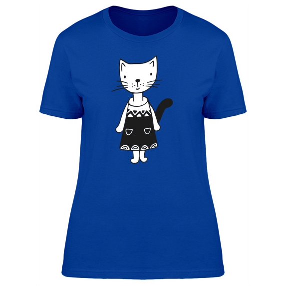 Girly White Cat In A Black Dress T-Shirt Women -Image by Shutterstock, Female x-Large