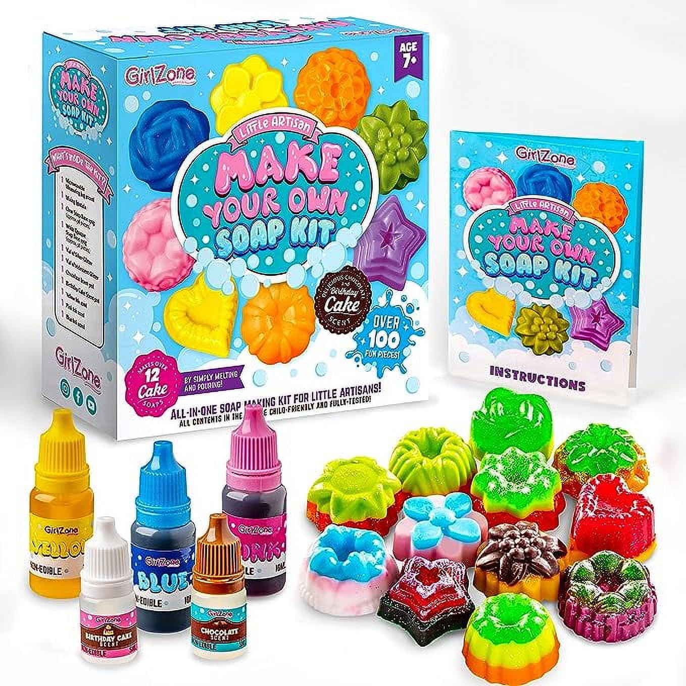 Girlzone Little Artisan Make Your Own Soap Kit, Over 100 Awesome Pieces In  One Soap Making Kit To Create 12 Cake Kids Soap With Yummy Scents And Color  