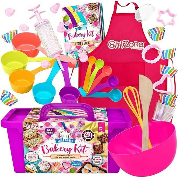 Girlzone Little Baker'S Bakery Set, All You Need In One 40pc Kids Baking Set With Baking Utensils For Kids, Apron And Recipes To Make Yummy Baked Good
